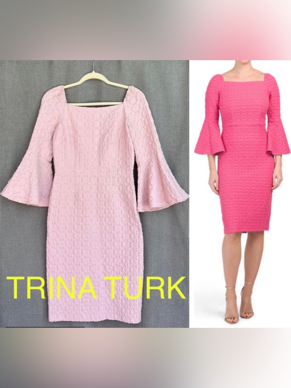 TRINA TURK Favor Bell sleeve sheath dress BLUSH size 4